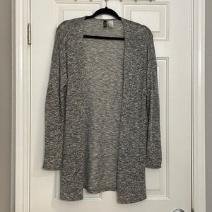 H&M Heather Gray Cardigan Sweater With Fitted Long Dolmain Sleeves & Side Slits